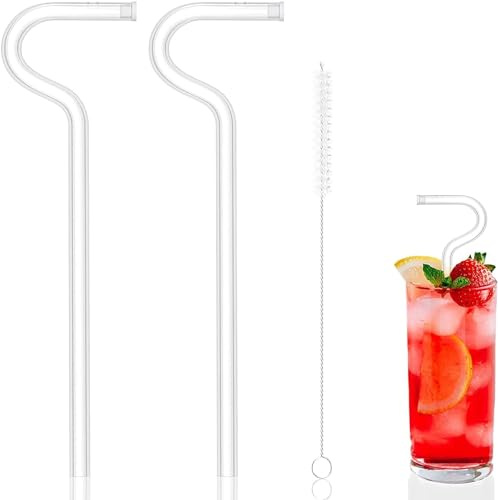 2 canne a bere 1 spazzolino per pulizia Canna da in vetro riutilizzabile design stile flauto appiglio orizzontale alle labbra anti-rigorimento della laterale al borosilicato ad alto adatto vari bicchi