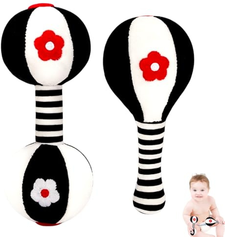 VorPrillynt Baby Rattle Toys, Black and White Baby Rattle, High Contrast Infant Toys with Sound, Newborn Sensory Non-Toxic Plush Shaker Hand Grip Toy Boys and Girls