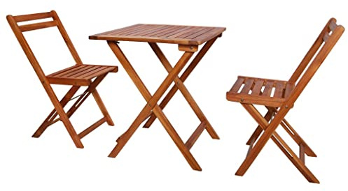 YNGBHFNOP Ensemble de Bistro Pliable 3 Pieces Bois d Acacia Massif Table et 2 chaises Pliantes pour Jardin Balcon Patio Meuble Exterieur Robuste Salon de Jardin Compact Rangement Facile