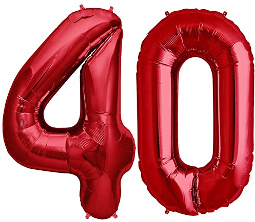 Folienballon Zahl in Rot- Riesenzahl Ballons - Folienballons für Luft oder Helium als Geburtstag, Hochzeit, Jubiläum oder Abschluss Geschenk, Party Dekoration (Rot [ 40 ])