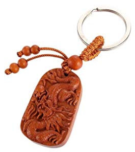 lachineuse - Porte-Clés Dragon Celeste Chinois - Porte-Bonheur Feng Shui - Créature Mythique Chinoise - Bois de Jujubier, Métal - 9 x 2,6 cm - Couleur Bois - Idée Cadeau Chine Asie