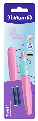 Pelikan Twist Füllhalter, Edelstahl-Feder in Strichbreite M inkl. 2 Tintenpatronen, sweet Lilac