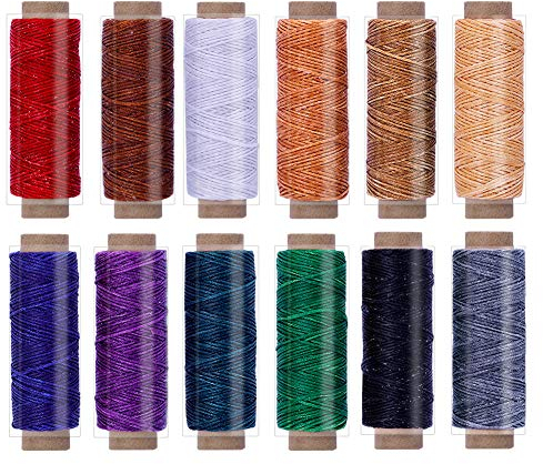 Leder Faden Set, 12 Farben Gewachstes Garn, Leder Nähen Faden, Bunte Sattlergarn für Handwerk Nähen Buchbinden DIY