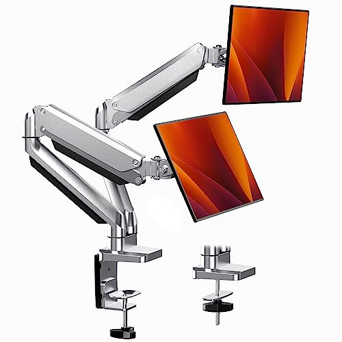 ErGear Monitor Halterung 2 Monitore für 13-32 Zoll Bildschirme, Ergonomischer Gasdruckfeder Arm Bildschirmhalterung mit Kabelmanagement, Neigbar, Schwenkbar, Drehbar, VESA 75/100mm, Silber