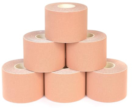 Tape Kinesiologico SPORTHERAPY: Allevia Contratture e Tensioni Muscolari - 90% Cotone, Non Contiene lattice - Certificato Dispositivo Medico | 5CM X 5M (Naturale 6PZ)