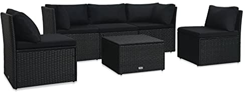 Hommdiy 4-TLG Gartenmöbel. mit Auflagen Sitzgruppe Lounge Sofa Garten Garnitur Gartenset Sitzgarnitur Gartensofa Poly Rattan Schwarz