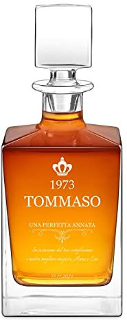 Maverton Caraffa da whisky e cognac da 0,81 L con incisione personalizzata - Decanter in vetro per whiskey - Bottiglia per compleanno o anniversario - pensiero speciale per papà - perfetta annata