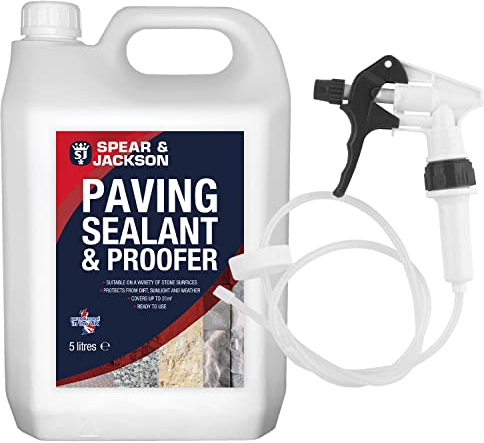 Spear and Jackson - Paving Sealant and Proofer - 5 Litre Water Seal - with Long Hose Trigger - Breathable, Colourless Waterseal for Brick, Wood and Stone