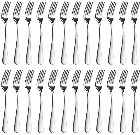 BEWOS Silver Forks 24-Piece Set, Stainless Steel, 8 Inch (20.3 Cm) Silver Table Forks, Mirror Polished, Dishwasher Safe, Suitable for Household, Restaurant, Canteen