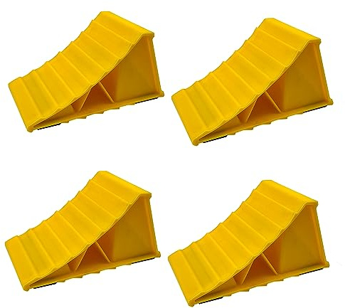 HOXWELL 2 Pairs Wheel Chocks for Travel Trailers, Non Slip Heavy Duty Yellow Wheel Chock, Lightweight Wheel Stoppers for Cars Camper Trucks RVs, Easy to Carry & Suitable for Most Tyre Sizes
