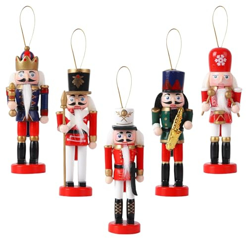 5 st 12 cm små nötknäppare soldat jul nötknäppare figurer hängande ornament, nötknäpparen juldekorationer, mini nötknäppare soldat docka hänge för träd tradition juldekor