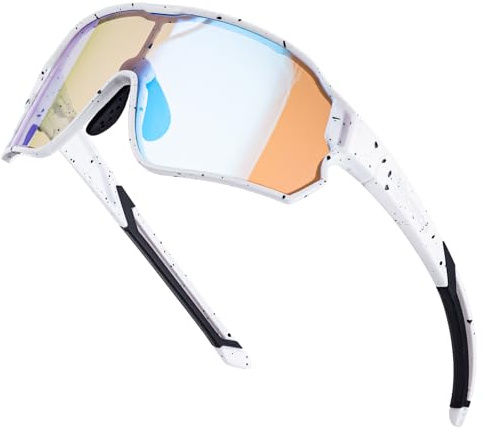 ROCKBROS Lunettes de Soleil pour Enfants Photochromiques, Lunettes de Cyclisme UV400 pour Garçon et Fille, Lunettes de Sport Enfants TR90 Léger Protection, Cadre Blanc à pois noir