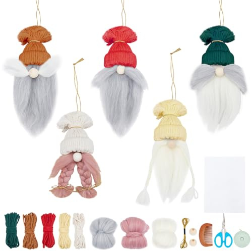 FREEBLOSS 5 Set Macramé Gnome Kit DIY Noël Macramé Kit avec Instructions Kits de Cordon en Macrame Elfes du Père Noël pour Débutants Adultes Décoration Suspendue