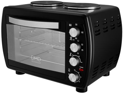 DMD Collective - 35L Mini Oven with Dual Hot Plates, Electric Countertop Cooker, 100-250°C Temperature Control, 120min Timer, Wire Rack and Baking Tray, Energy-Efficient
