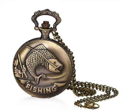 JewelryWe Fars dagspresent fickur herr retro kugghjul/dödskalle/romerska siffror/stjärntecken världskarta kedjeklocka analog kvarts klocka hänge med halsband kedja brons present för män