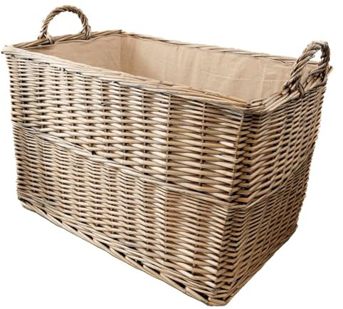 Arthur Cameron Panier à bûches en osier avec doublure et poignées (68 x 46 x 42 cm) Grand panier de rangement robuste parfait pour jouets, couvertures, couloir, garage, salon, chambre ou bureau