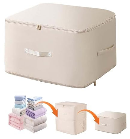 EnixwH Scatole per indumenti per cambio stagione, 54 x 42 x 60 cm, organizer per armadi salvaspazio, piumone e coperte, con manico rinforzato, per biancheria da letto, colore: beige