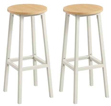 VASAGLE Barhocker, 2er Set, Barstühle, Küchenstühle mit Metallgestell, einfache Montage, 74 cm hoch, mit Fußstütze, für Küche, Wohnzimmer, Esszimmer, goldeichenfarben-weiß LBC132Y01