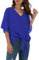 YGJIEGENG Chiffon Blouses for Womens UK Summer Blouses Tops V Neck Ladies Tops 3/4 Batwing Sleeve Casual Loose T Shirts Royal Blue XL