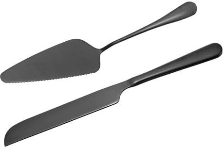 sourcing map Cake Knife and Server Set, 10.6/9 Inch Cake Cutting Set, Stainless Steel Cake Serving Set Pastry for Pizza Cutter Spatula Birthday Bridal Party Gift, Black
