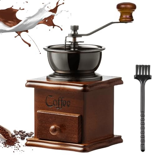GOMETY - Macinacaffè manuale per chicchi di caffè a mano, stile retrò, in ghisa, a manovella, in legno, per casa, ufficio, viaggi, macinacaffè