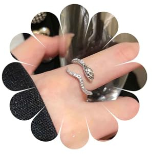 Inateannal Punk Strass Serpente Anelli Argento Aperto Serpente Dito Anelli Regolabile Serpente Nocca Anello Cz Serpente Animale Gioielli Per Le Donne