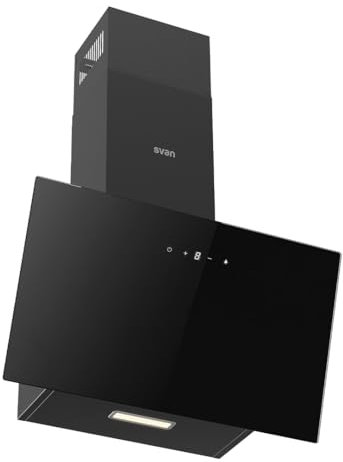Svan Campana Extractora Inclinada 60cm Cristal negro SCPD601AN. Potencia 41,5m3/h, Tiro Doble, 3 Velocidades, Control Táctil, Filtro apto para Lavavajillas
