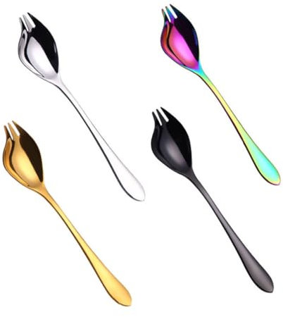 FUNOMOCYA 4 Piezas Cucharas de Ensalada Inoxidable de Utensilios Duales para Servir y Ensaladas y Ergonómico para Lavavajillas para Uso Diario y Ocasiones Especiales
