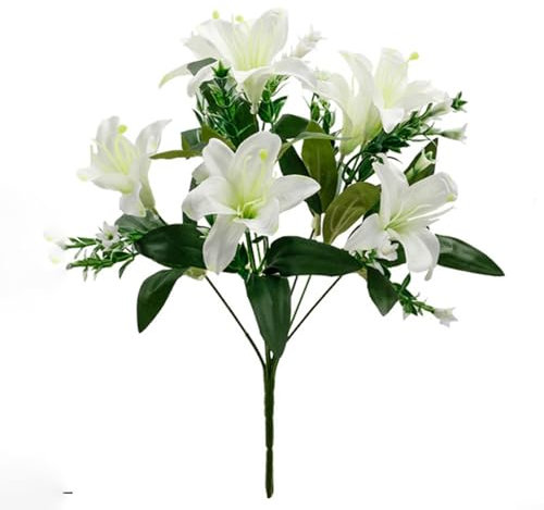 CWOQOCW Ramo de lirios artificiales, flores de seda realistas, decoración del hogar, centro de mesa, jardín, fiesta, exhibición (blanco)