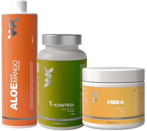 Weekontrol Pack TAF Detox Quemagrasas Aloe Vera Puro para Beber 99% + Té Termogénico Potente + Fibra Saciante. Digestión y Control de Peso (1200Gr, Aloe Mango-Té Tropical-Fibra Manzana)