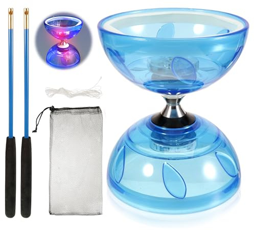 Diábolo LED con rodamiento de bolas, diábolo luminoso en la oscuridad, 4 colores de luz, diábolo para niños, adultos, principiantes, profesionales, juego de diábolo, piñón libre, circo, juguete para