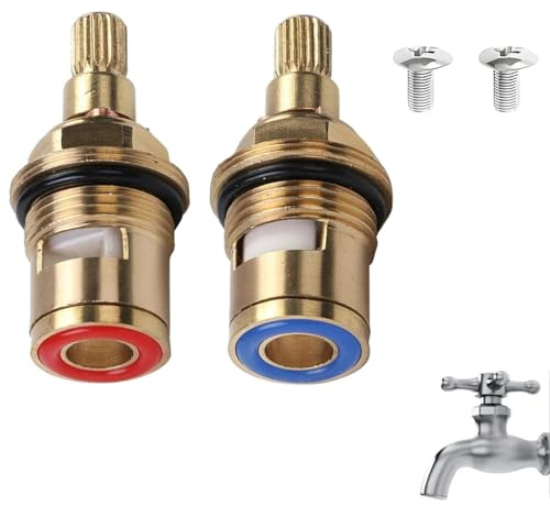 2 Pezzi Valvola di Ricambio per Rubinetto, 1/2 Cartucce per Rubinetto in Ceramica Ottone 20 Denti Valvole di Ricambio Acqua Calda e Fredda Nucleo Valvola Ricambi Miscelatore Bagno Cucina