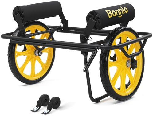Bonnlo Canoe Kayak Cart, All-Terrain Trolley Carrier with 15 Large Solid Wheels, 330lbs Heavy Duty Transport Kayak Trolley, Adjustable 4 Postions (8.66-19.69) to Fit Small Boats