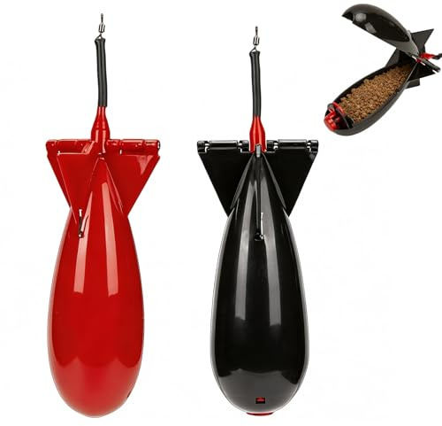 AOQCFS 2Pcs Spod Rocket Feeder, Carp Fishing Tackle Bomb Bait Thrower, Precision Pellet Feeder for Carp Fishing, Heavy Duty (Black & Red)