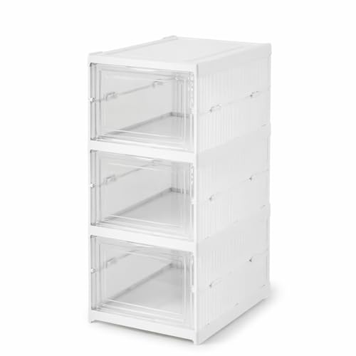 Cassettiera Plastica Trasparente 3 Cassetti Impilabile, Organizer Armadio Salvaspazio, Scatole Portaoggetti Modulari con Apertura Frontale, Contenitori Vestiti Scarpe Accessori Ufficio