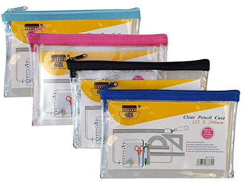 Trousse à crayons Ark de 200 x 125 mm transparente bleue, rose ou noire en PVC avec fermeture éclair (simple)