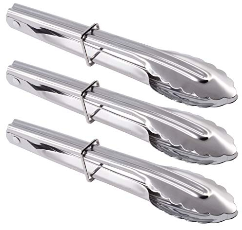 HINMAY Mini Stainless Steel Serving Tongs Small Metal Tongs for Serving Food Cooking Salad Grilling (7-Inch 3 Pieces)