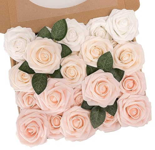N&T NIETING Konstgjorda blommor rosor, 25 st falska rosblommor, persikorosa