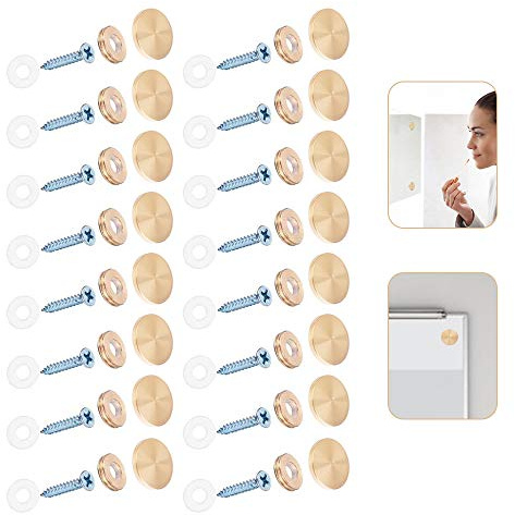 Gwolf Tornillos de espejo, 16 tapones de rosca de latón, tornillos de espejo de 16 mm, tapa de tapas decorativas, clavos de espejo decorativos, clavos de espejo de acero inoxidable para cuadros de