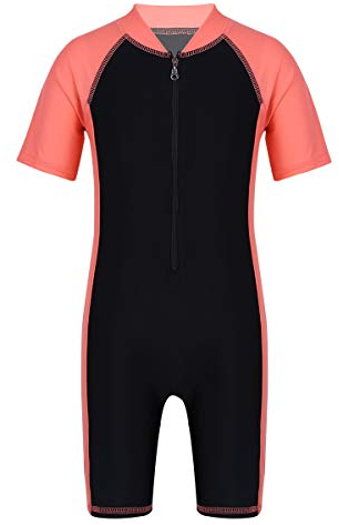 YOOJIA Kinder Jungen Mädchen Athletic Badeanzug Kurzarm Schwimmanzug Bademode Neoprenanzug Badebekleidung mit Badekappe Rot&Schwarz 140-152