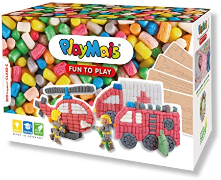 Playmais FUN TO PLAY Firetruck Bastelset für Kinder ab 3 Jahren I Motorik-Spielzeug mit mehr als 500 Stück, 4 Vorlagen & Anleitung I Natürliches Spielzeug I Fördert Kreativität & Feinmotorik