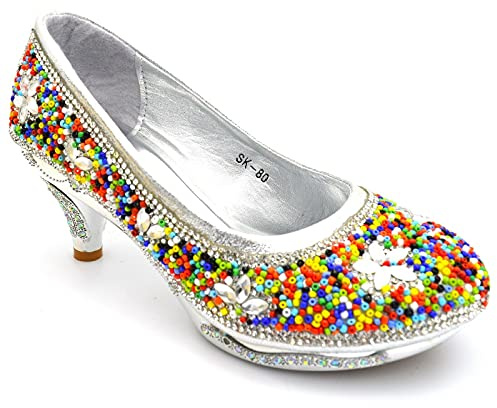 Shoeworld Neue Mädchen Pumps Kinder Heels Party Prinzessin Strass Kinder Sandalen, silber, 30 EU