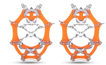 AGPTEK Ice Tacchetti 19 Denti, Ramponi da Ghiaccio per Scarpe Portabile Neve Ramponi per Donna e Uomo con Ottimo Grip per Passeggiate, Jogging o Escursioni Camping su Neve e Ghiaccio, Arancione, M