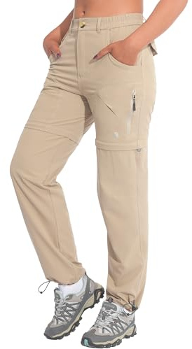 Little Donkey Andy Women's Convertible Zip Off Pants Quick Dry Stretch Hiking Travel Camping Pants Khaki XL