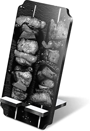 Destination Vinyl Ltd 1 x 5mm MDF Mobile Phone Stand - BW - BBQ Kababs Grill Tasty Food Wooden Stand Holder for Mobile Phone, Smartphone #38602
