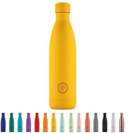 Cool Bottles - Botella de Agua de Acero Inoxidable - 750 ml- Vivid Yellow - 30,5 x 7 cm - Botella Térmica Hermética - Bebidas frías 36 horas y calientes 18 horas - Triple-Cool Technology - Sin BPA