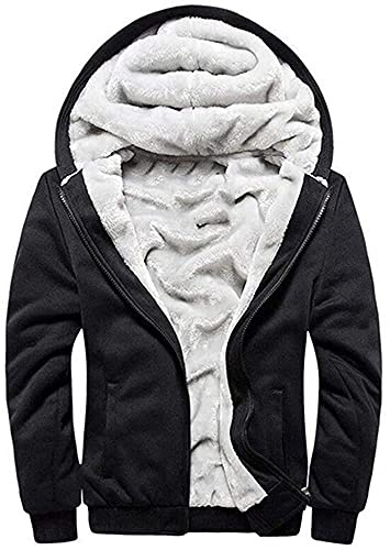 LEZUAN Homme Sweat à Capuche Hiver Chaud Hoodie Épaisse Pull à Capuche Doublée Polaire Manche Longue Veste à Capuche avec Fermeture éclair intégrale(Noir,XL)