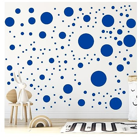 StickerDeen 500+ blandade prickiga cirklar väggklistermärken för barn sovrum vardagsrum, klassrum, lekrumsdekor avtagbara vinyl väggklistermärken prickar väggdekaler (kungsblå)