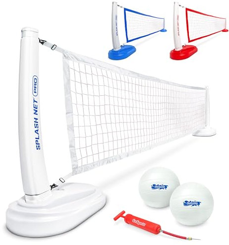 GoSports Splash Net PRO Pool Volleyball Net - Includes 2 Water Volleyballs and Pump - White