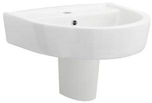 Balterley 520mm Bathroom Sink, Semi Pedestal Ceramic Round Bowl Bathroom Wash Basin Sink with Overflow, 1 Tap Hole, Wall Mounted Basin Sinks for Cloakroom - 520 x 450 x 450mm (White)